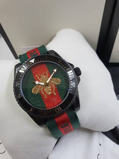 Gucci Dive Green & Red Dial Green & Red Nylon Strap Watch For Men - YA136216 Buy Now By Gucci