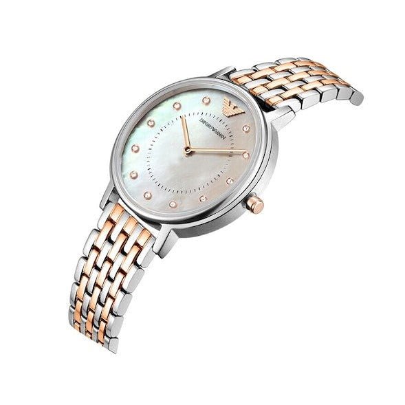 Emporio Armani Gianni T Bar Mother of Pearl Dial Two Tone Steel Strap Watch For Women - AR2508 Buy Now By Emporio Armani