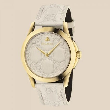 Gucci G Timeless Quartz White Dial White Leather Strap Watch For Women - YA1264033A Buy Now By Gucci