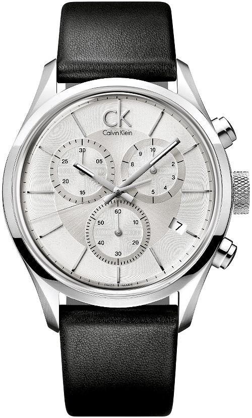 Calvin Klein Masculine Chronograph White Dial Black Leather Strap Watch for Men - K2H27120 Buy Now By Calvin Klein