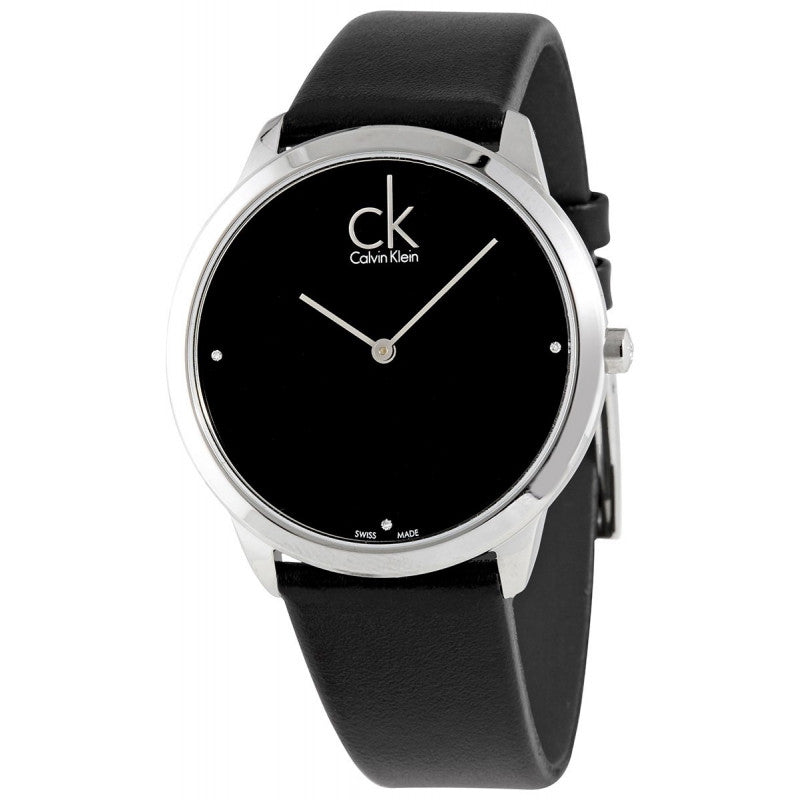 Calvin Klein Minimal Diamonds Black Dial Black Leather Strap Watch for Men - K3M211CS Buy Now By Calvin Klein