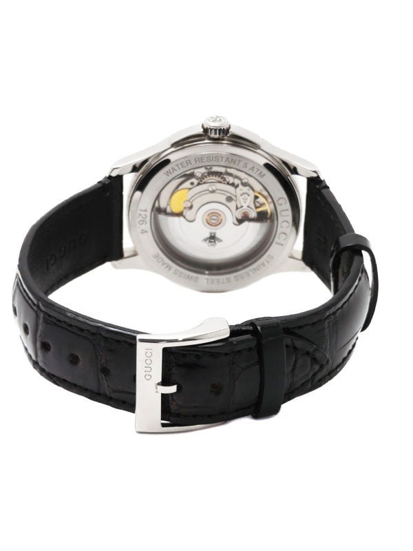 Gucci G Timeless Automatic Silver Dial Black Leather Strap Unisex Watch - YA126468 Buy Now By Gucci