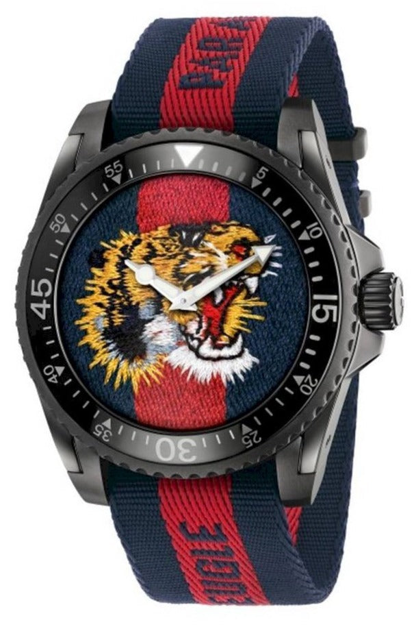 Gucci Dive Tiger Blue and Red Dial Blue Red Blue Nylon Strap Watch For Men - YA136215 Buy Now By Gucci
