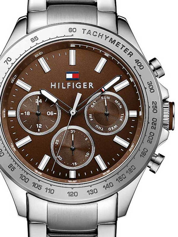Tommy Hilfiger Hudson Chronograph Quartz Brown Dial Silver Steel Strap Watch For Men - 1791229 Buy Now By Tommy Hilfiger