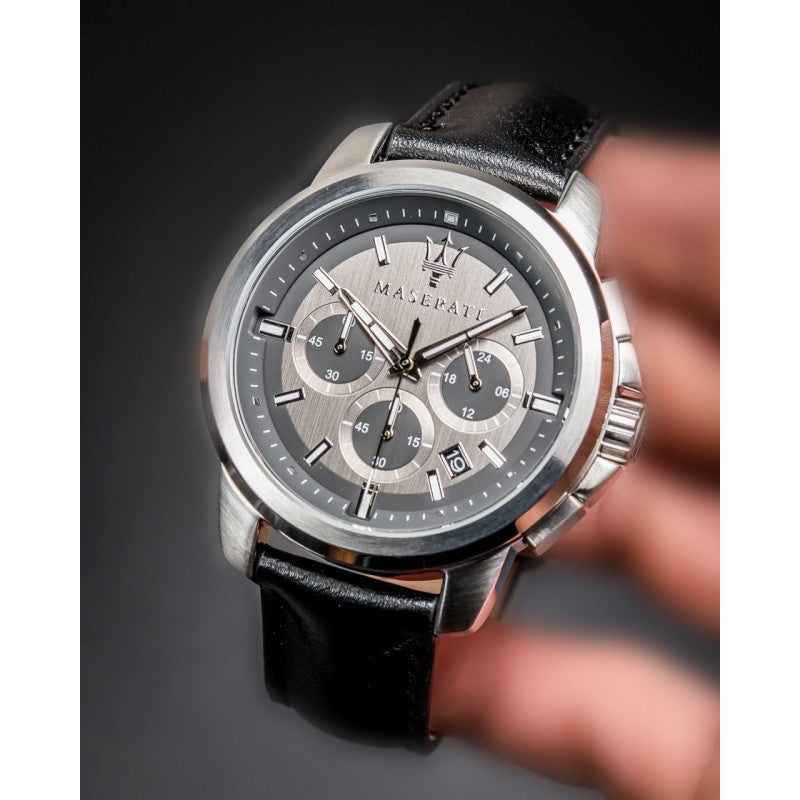 Maserati Successo 44mm Grey Dial Black Leather Strap Watch For Men - R8871621006 Buy Now By Maserati