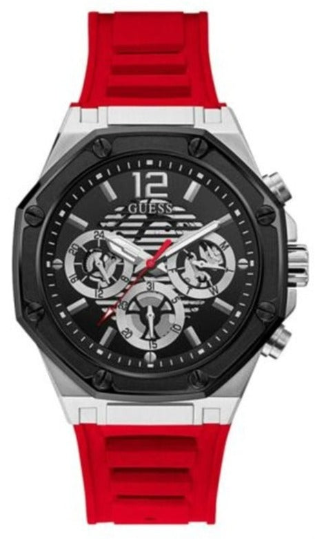 Guess Momentum Black Dial Red Rubber Strap Watch for Men - GW0263G3 Buy Now By Guess