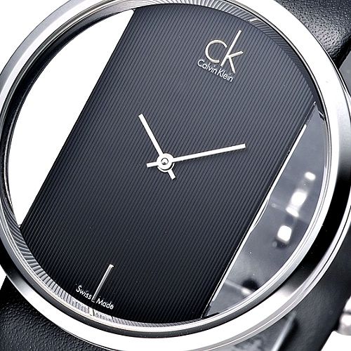Calvin Klein Glam Transparent Dial Black Leather Strap Watch for Women - K9423107 Buy Now By Calvin Klein