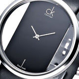 Calvin Klein Glam Transparent Dial Black Leather Strap Watch for Women - K9423107 Buy Now By Calvin Klein