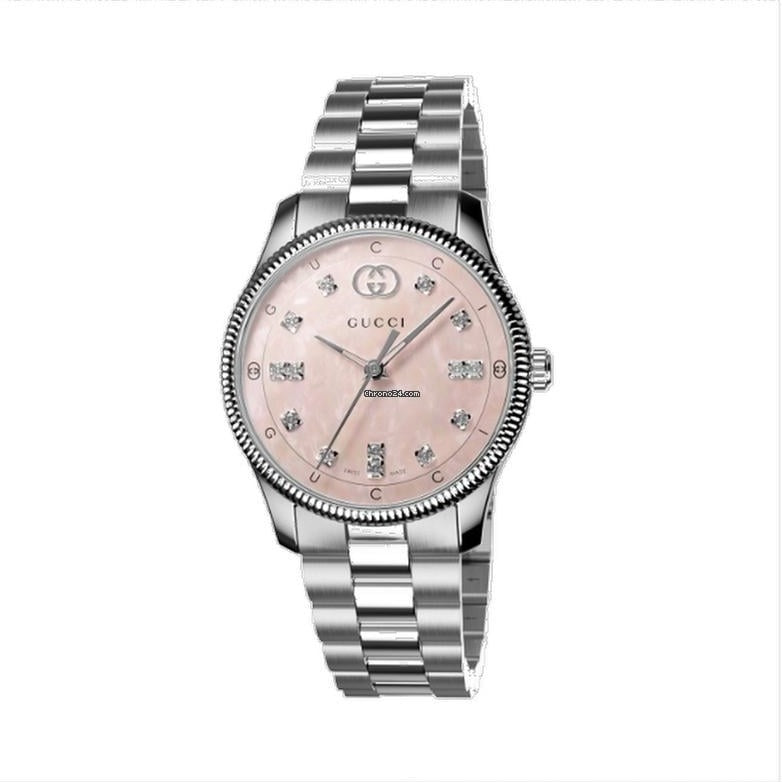Gucci G Timeless Diamonds Mother of Pearl Pink Dial Silver Steel Strap Watch for Women - YA1265062 Buy Now By Gucci