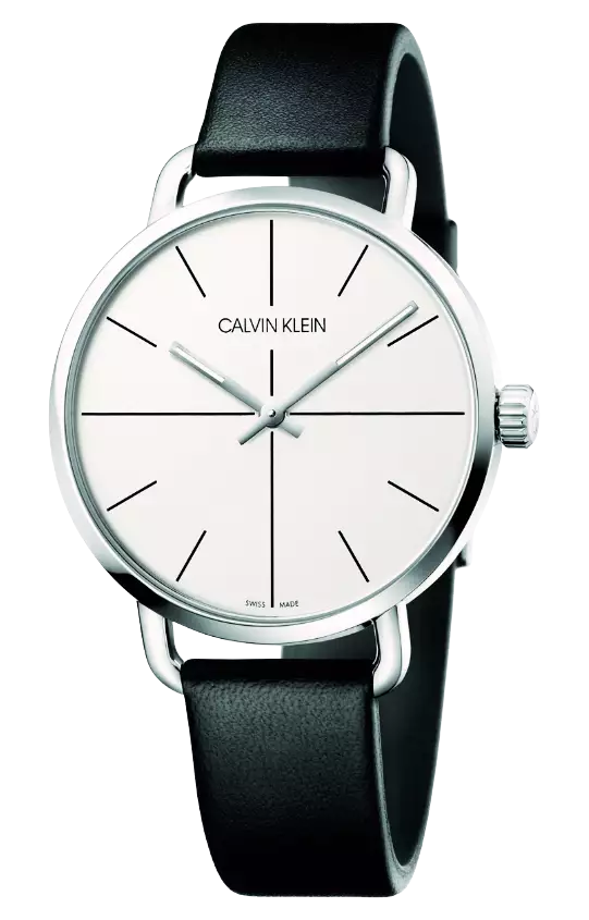 Calvin Klein Even Silver Dial Black Leather Strap Watch for Men - K7B211CY Buy Now By Calvin Klein