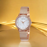 Guess Chelsea Mother of Pearl White Dial Rose Gold Mesh Strap Watch For Women - W0647L2 Buy Now By Guess
