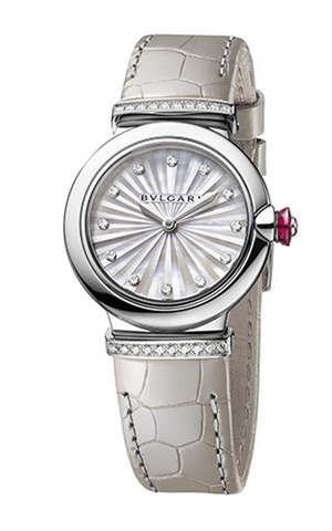Bvlgari LVCEA Diamonds Silver Mother of Pearl Dial Silver Leather Strap Watch for Women - LVCEA103367 Buy Now By Bvlgari