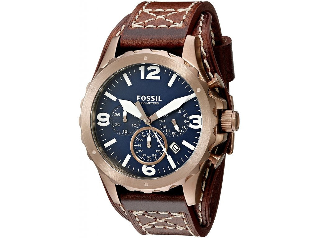 Fossil Nate Chronograph Blue Dial Brown Leather Strap Watch for Men - JR1505 Buy Now By Fossil