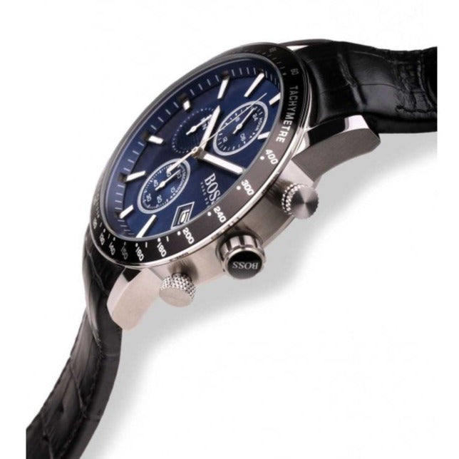 Hugo Boss Rafale Chronograph Blue Dial Black Leather Strap Watch For Men - 1513391 Buy Now By Hugo Boss