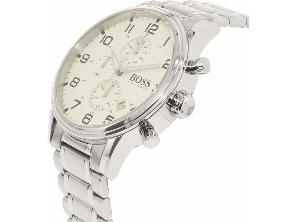 Hugo Boss Aeroliner Chronograph White Dial Silver Steel Strap Watch for Men - 1513182 Buy Now By Hugo Boss