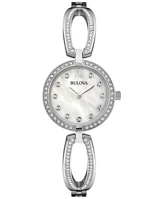 Bulova Crystal Collection Mother of Pearl Dial Silver Steel Strap Watch for Women - 96L223 Buy Now By Bulova