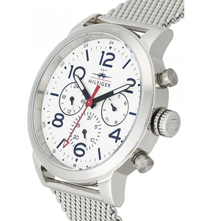 Tommy Hilfiger Jake Quartz White Dial Silver Mesh Bracelet Watch for Men - 1791233 Buy Now By Tommy Hilfiger