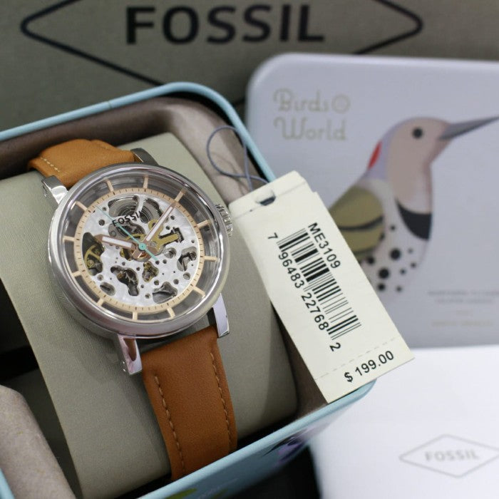 Fossil Boyfriend Automatic Skeleton Silver Dial Brown Leather Strap Watch for Women - ME3109 Buy Now By Fossil