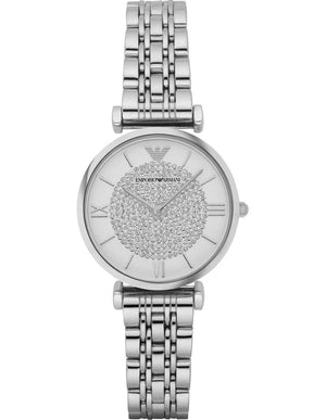 Emporio Armani Gianni T Bar White Crystal Pave Dial Silver Stainless Steel Strap Watch For Women - AR1925 Buy Now By Emporio Armani