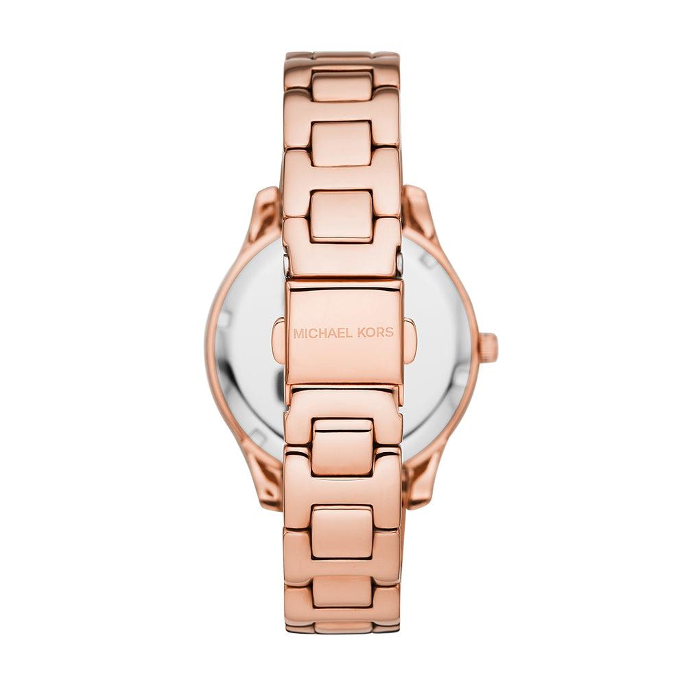 Michael Kors Lilane Three Hand Mother of Pearl White Dial Rose Gold Steel Strap Watch For Women - MK4557 Buy Now By Michael Kors