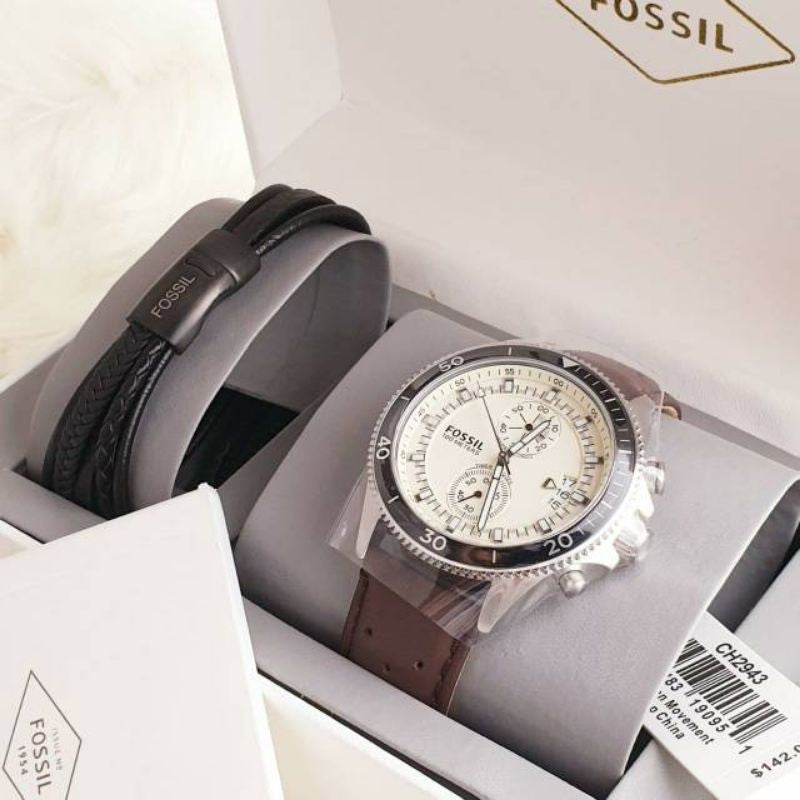 Fossil Wakefield Chronograph White Dial Brown Leather Strap Watch for Men - CH2943 Buy Now By Fossil