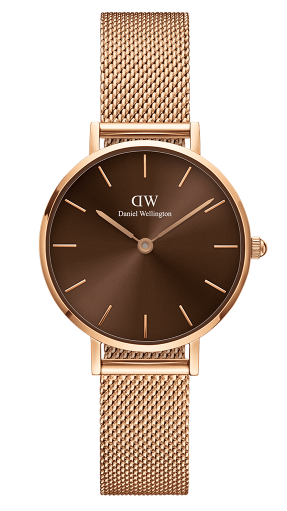 Daniel Wellington Petite Amber Brown Dial Rose Gold Mesh Strap Watch for Women - DW00100478 Buy Now By Daniel Wellington