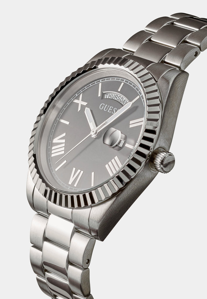 Guess Connoisseur Black Dial Silver Steel Strap Watch for Men - GW0265G1 Buy Now By Guess