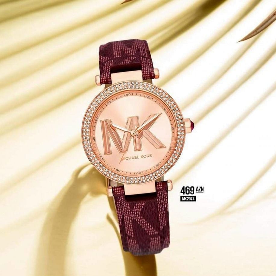 Michael Kors Parker Rose Gold Dial Maroon Leather Strap Watch For Women - MK2974 Buy Now By Michael Kors