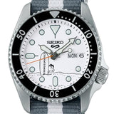Seiko 5 Sports x Peanuts Surfboard Snoopy Limited Edition White Dial Two Tone NATO Strap Watch For Men - SRPK25K1 Buy Now By Seiko