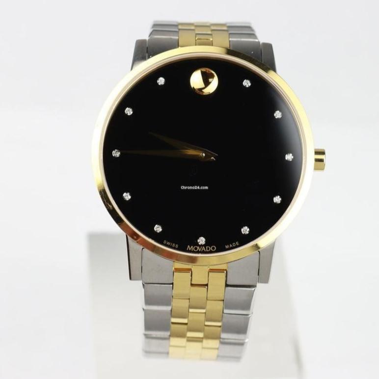 Movado Museum Classic Diamonds Black Dial Two Tone Steel Strap Watch for Men - 0607202 Buy Now By Movado