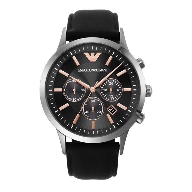 Emporio Armani Giovanni Analog Black Dial Black Leather Strap Watch For Men - AR11431 Buy Now By Emporio Armani