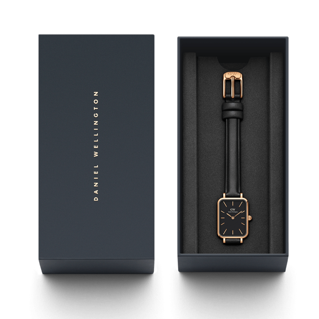Daniel Wellington Quadro Black Dial Black Leather Strap Watch For Women - DW00100449 Buy Now By Daniel Wellington