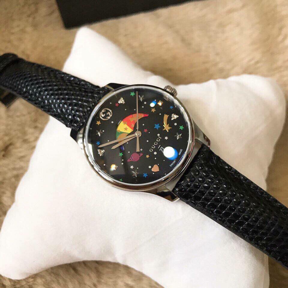 Gucci G-Timeless Moonphase Black Dial Black Leather Strap Watch For Men - YA1264045 Buy Now By Gucci