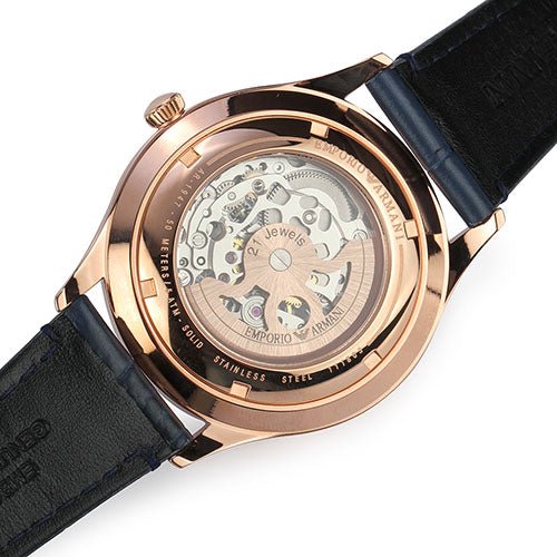 Emporio Armani Meccanico Automatic White Dial Blue Leather Strap Watch For Men - AR1947 Buy Now By Emporio Armani