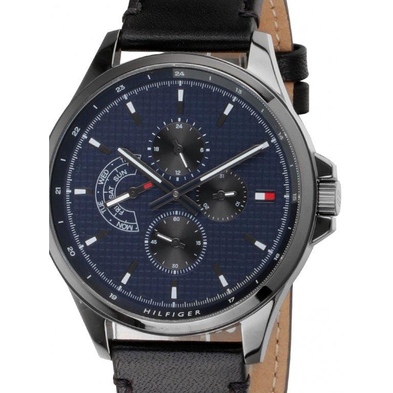 Tommy Hilfiger Shawn Multifunction Quartz Blue Dial Black Leather Strap Watch for Men - 1791616 Buy Now By Tommy Hilfiger