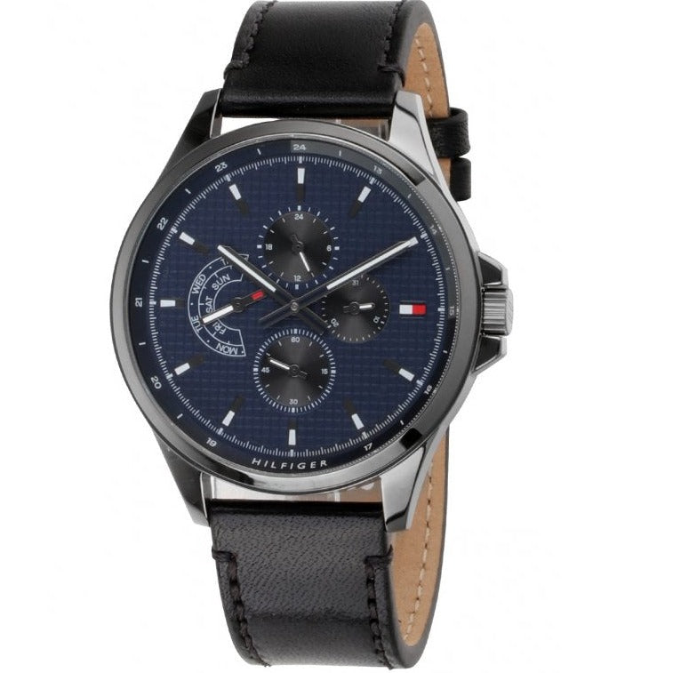Tommy Hilfiger Shawn Multifunction Quartz Blue Dial Black Leather Strap Watch for Men - 1791616 Buy Now By Tommy Hilfiger