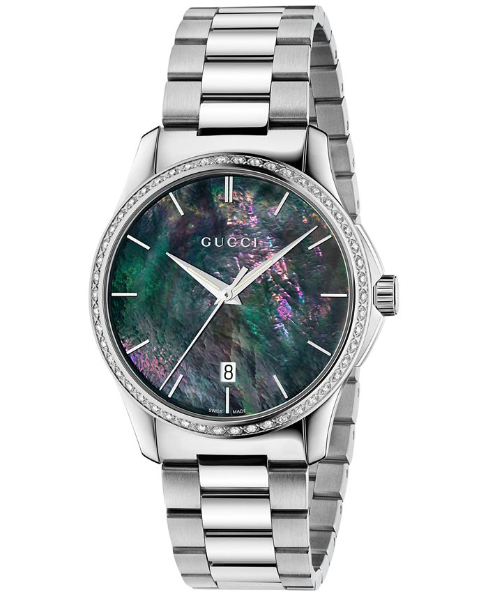Gucci G Timeless Diamonds Mother of Pearl Blue Dial Silver Steel Strap Unisex Watch - YA126458 Buy Now By Gucci
