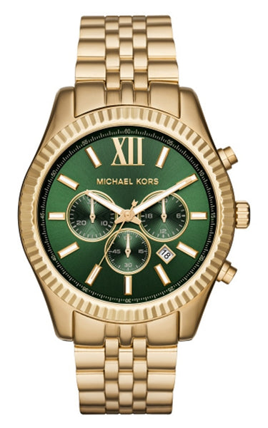 Michael Kors Lexington Chronograph Green Dial Gold Steel Strap Watch for Men - MK8446 Buy Now By Michael Kors