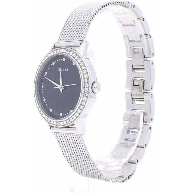 Guess Chelsea Crystals Black Dial Silver Mesh Bracelet Watch For Women - W0647L5 Buy Now By Guess