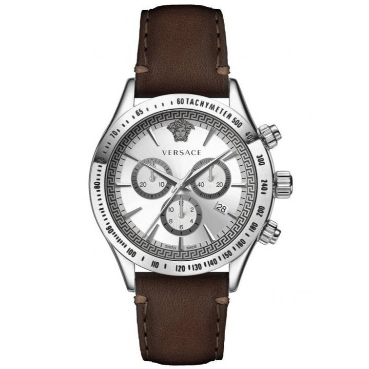Versace Classic Chronograph Quartz Silver Dial Brown Leather Strap Watch For Men - VEV700119 Buy Now By Versace