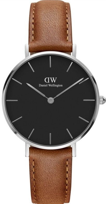 Daniel Wellington Petite Sterling Black Dial Brown Leather Strap Watch For Women - DW00100178 Buy Now By Daniel Wellington