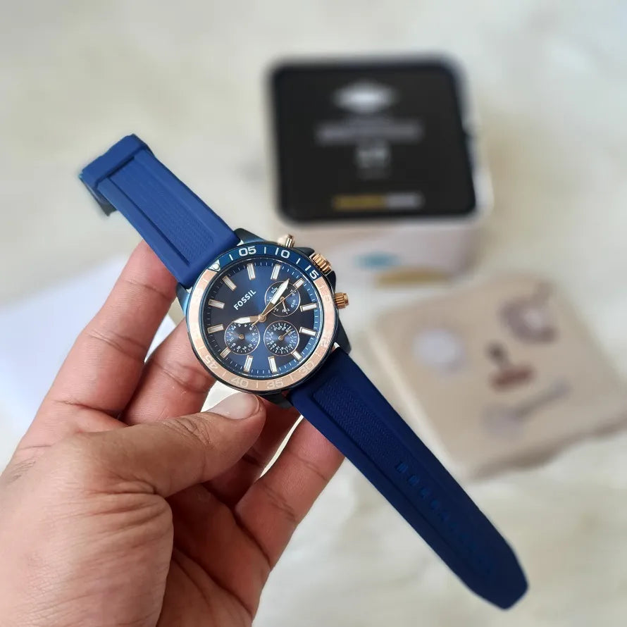 Fossil Bannon Multifunction Blue Dial Blue Silicone Strap Watch for Men - BQ2498 Buy Now By Fossil