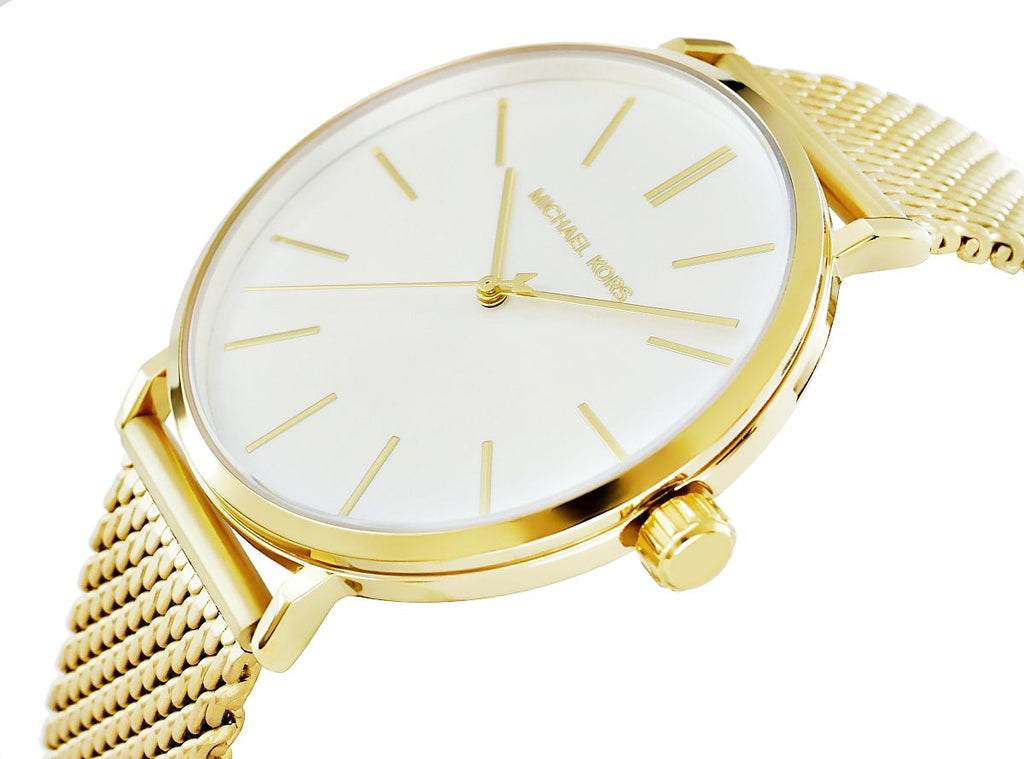 Michael Kors Auden Three Hand White Dial Gold Mesh Strap Watch for Women - MK7150 Buy Now By Michael Kors