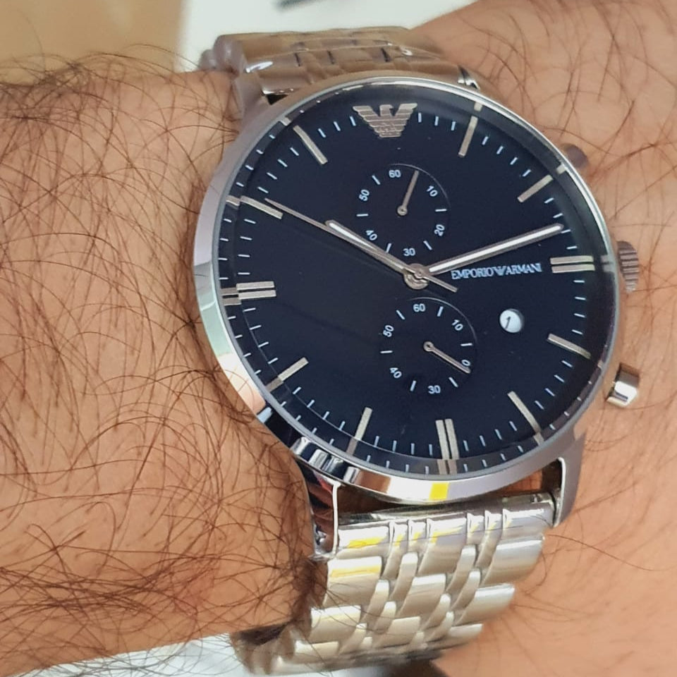 Emporio Armani Gianni Chronograph Blue Dial Silver Steel Strap Watch For Men - AR80013 Buy Now By Emporio Armani