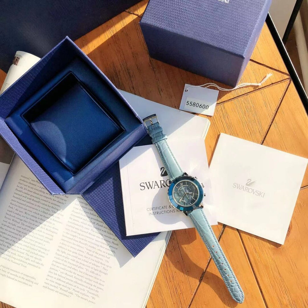 Swarovski Octea Lux Chrono Blue Dial Blue Leather Strap Watch for Women - 5580600 Buy Now By Swarovski