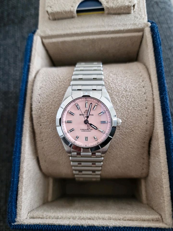 Breitling Chronomat 32 Diamonds Pink Dial Silver Steel Strap Watch for Women - A77310101K1A1 Buy Now By Breitling