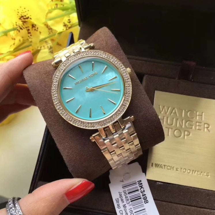 Michael Kors Darci Analog Mother of Pearl Green Dial Gold Steel Strap Watch For Women - MK3498 Buy Now By Michael Kors