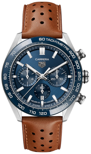 Tag Heuer Carrera Automatic Chronograph Blue Dial Brown Leather Strap Watch for Men - CBN2A1A.FC6537 Buy Now By Tag Heuer