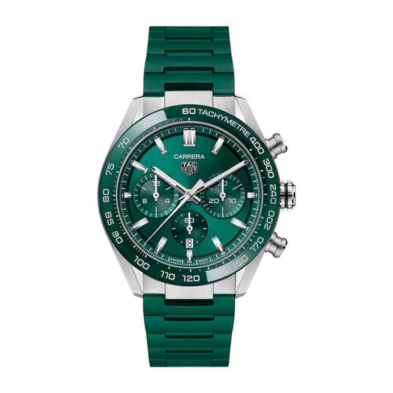 Tag Heuer Carrera Chronograph 44mm Green Dial Green Steel Strap Watch for Men - CBN2A1N.FT6238 Buy Now By Tag Heuer