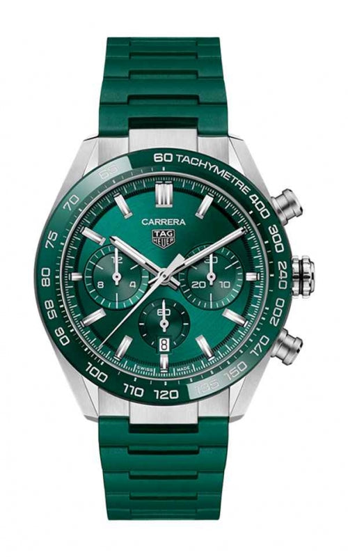 Tag Heuer Carrera Chronograph 44mm Green Dial Green Steel Strap Watch for Men - CBN2A1N.FT6238 Buy Now By Tag Heuer